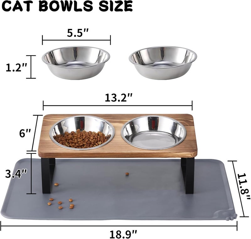 Summark Upgraded Elevated Cat Bowls with Food Mat,15°Tilted Stand Anti Vomiting Raised Cat Dishes for Food and Water,2 Stainless Steel Bowls for Cats and Puppy（Rustic Brown） - Image 5